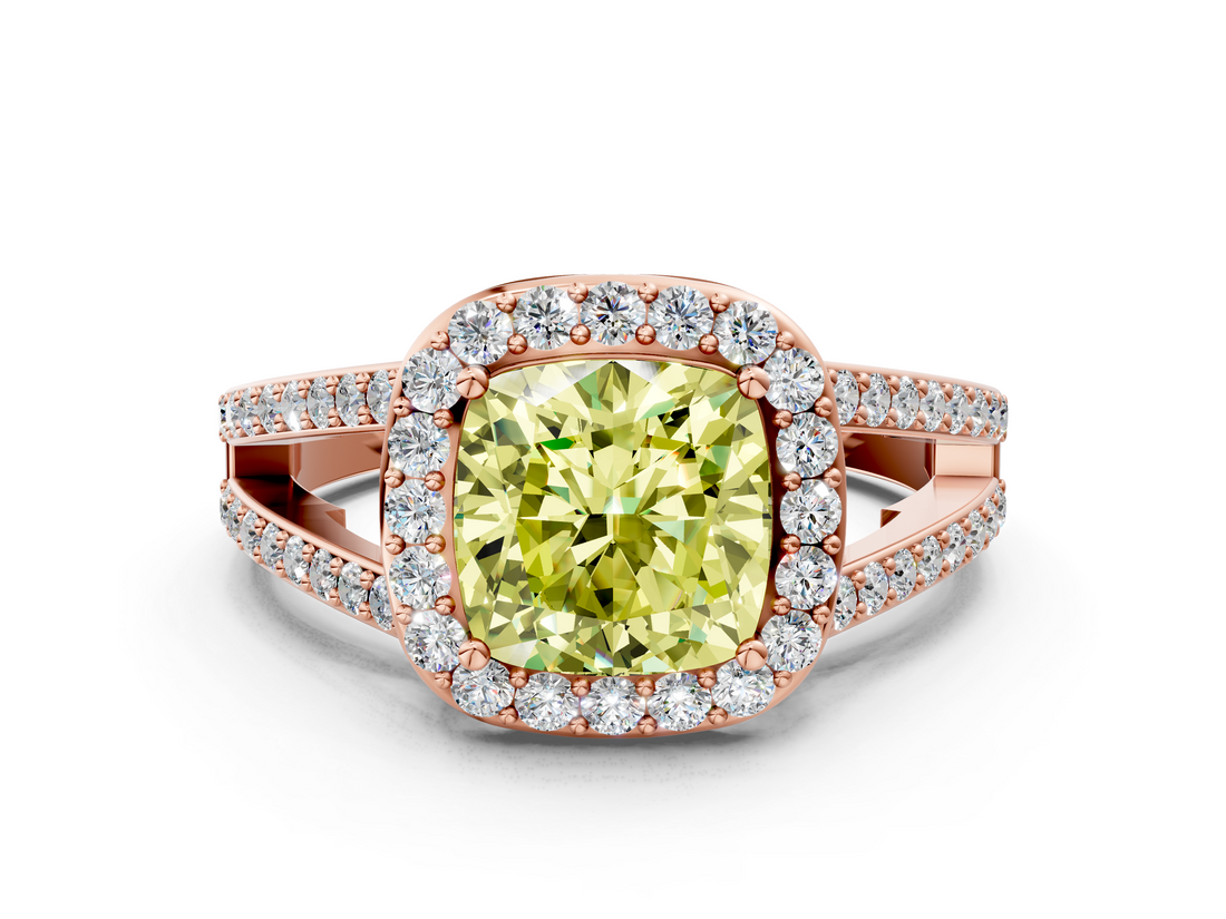 Rose gold Fancy Yellow Cushion  Halo Split Shank Diamond Ring with Four-Prong Setting_32