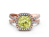 Rose gold Fancy Yellow Cushion  Halo Split Shank Diamond Ring with Pavé Setting_26