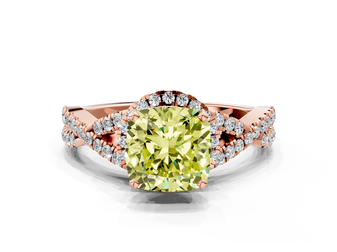 Rose gold Fancy Yellow Cushion  Halo Twist Band Solitaire Prong Setting Ring_65