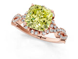 Rose gold Fancy Yellow Cushion  Halo Twist Band Solitaire Ring with Six-Prong Setting_34