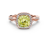 Rose gold Fancy Yellow Cushion  Halo Twist Band Solitaire Ring_20