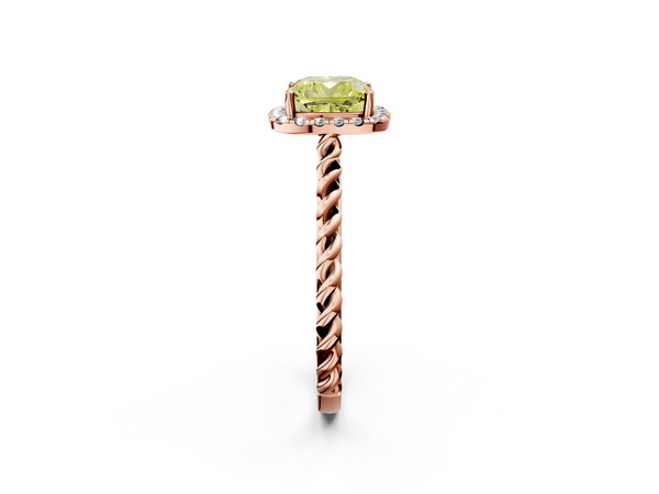Rose gold Fancy Yellow Cushion  Halo Twisted Band Four-Prong Diamond Ring