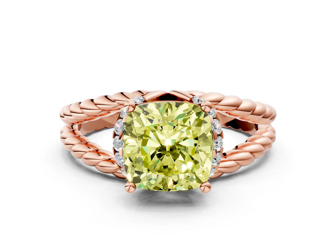 Rose gold Fancy Yellow Cushion  Halo Twisted Band Four-Prong Ring_33