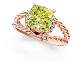 Rose gold Fancy Yellow Cushion  Halo Twisted Band Four-Prong Ring_34