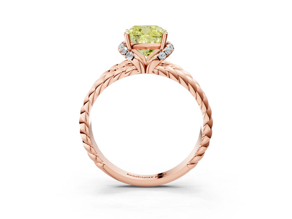 Rose Gold Cushion Cut Engagement Ring Setting for Fancy Yellow Center with Rope Split Shank