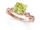 Rose gold Fancy Yellow Cushion  Milgrain Bezel Diamond Engagement Ring with Solitaire Prong Setting_153