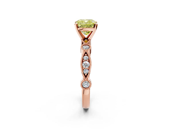 Rose Gold Cushion Cut Milgrain Bezel Engagement Ring Setting for Fancy Yellow Center