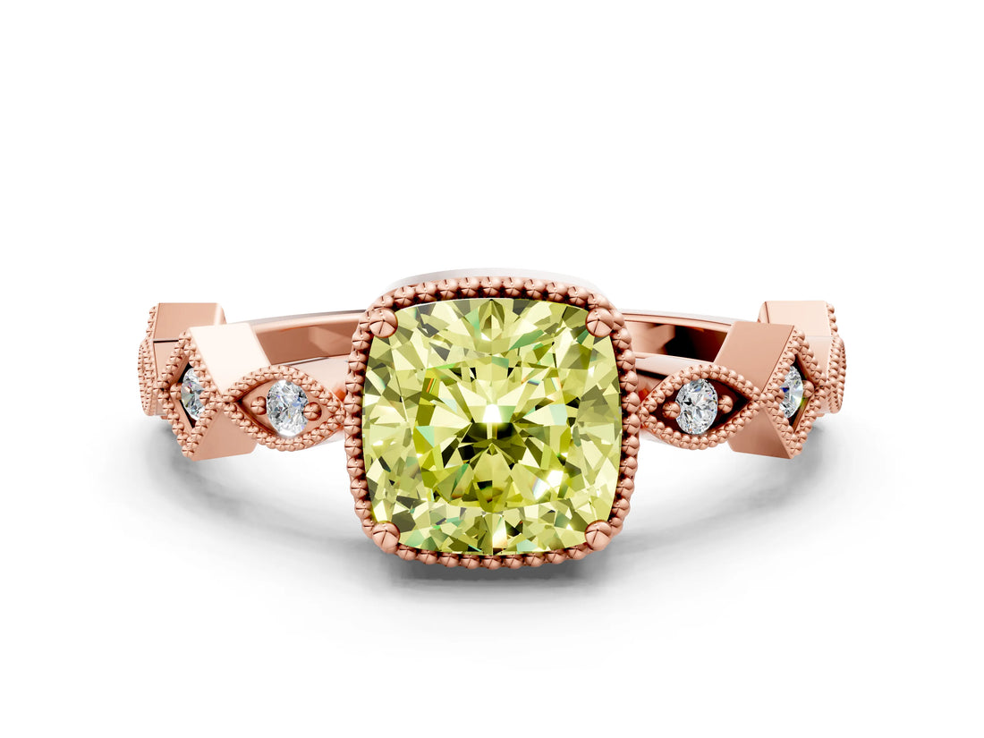 Rose gold Fancy Yellow Cushion  Milgrain Marquise Diamond Twist Band Ring_61