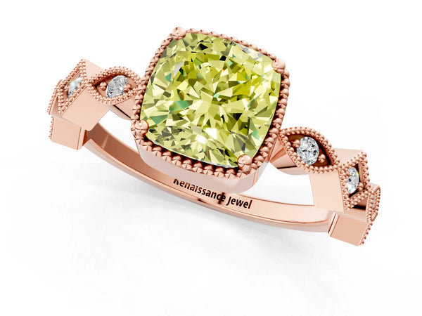 Rose gold Fancy Yellow Cushion  Milgrain Marquise Diamond Twist Band Ring