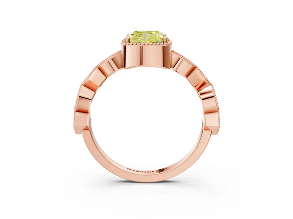 Rose gold Fancy Yellow Cushion  Milgrain Marquise Diamond Twist Band Ring