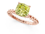 Rose gold Fancy Yellow Cushion  Solitaire Beaded Band Prong Setting Ring 1