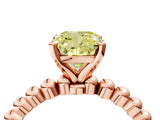 Rose gold Fancy Yellow Cushion  Solitaire Beaded Band Prong Setting Ring 4
