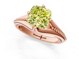 Rose gold Fancy Yellow Cushion  Solitaire Beaded Band Six-Prong Setting_1