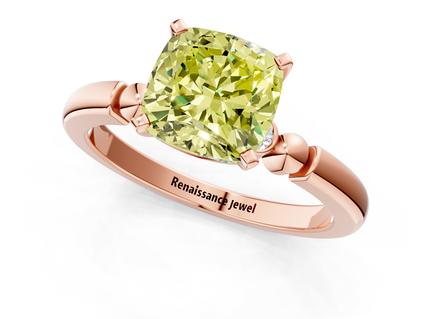 Rose gold Fancy Yellow Cushion  Solitaire Beaded Band with Four-Prong Setting