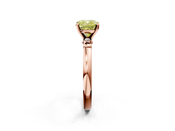 Rose gold Fancy Yellow Cushion  Solitaire Beaded Band with Four-Prong Setting