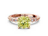 Rose gold Fancy Yellow Cushion  Solitaire Bezel Accent Diamond Engagement Ring with Beaded Band and Four-Prong Setting_44