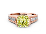 Rose gold Fancy Yellow Cushion  Solitaire Bezel-Set Diamond Ring with Channel-Set Band_37