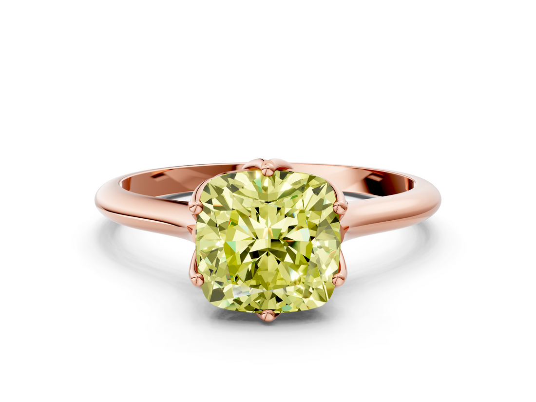 Rose gold Fancy Yellow Cushion  Solitaire Cathedral Diamond Ring with Six-Prong Setting_17