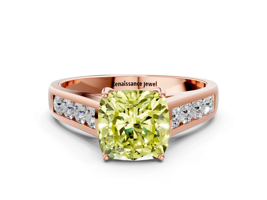 Rose gold Fancy Yellow Cushion  Solitaire Channel-Set Diamond Engagement Ring with Four-Prong Setting_32