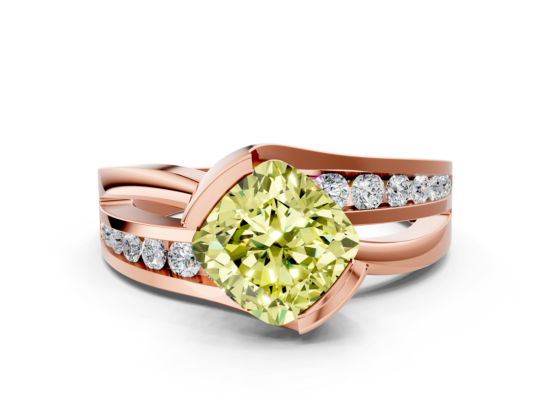 Rose gold Fancy Yellow Cushion  Solitaire Channel-Set Split Shank Ring with Tension Prong Setting_3
