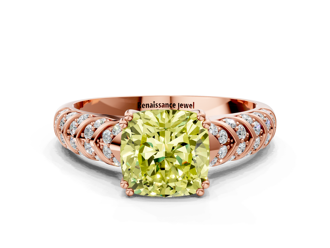 Rose gold Fancy Yellow Cushion  Solitaire Chevron Pave Diamond Engagement Ring with Six-Prong Setting_3