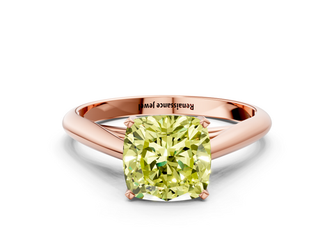 Rose gold Fancy Yellow Cushion  Solitaire Diamond Engagement Ring with Cathedral Setting and Four-Prong Mount on a Classic Band_101