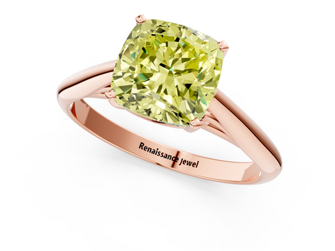 Rose gold Fancy Yellow Cushion  Solitaire Diamond Engagement Ring with Cathedral Setting and Four-Prong Mount on a Classic Band_102
