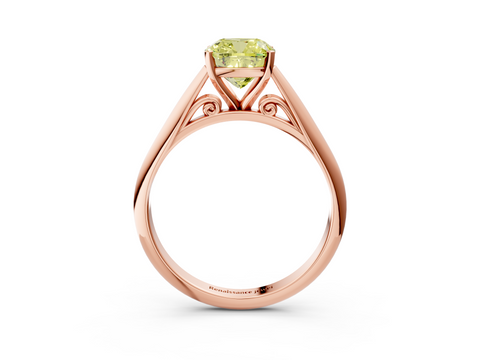 Rose gold Fancy Yellow Cushion  Solitaire Diamond Engagement Ring with Cathedral Setting and Four-Prong Mount on a Classic Band_104