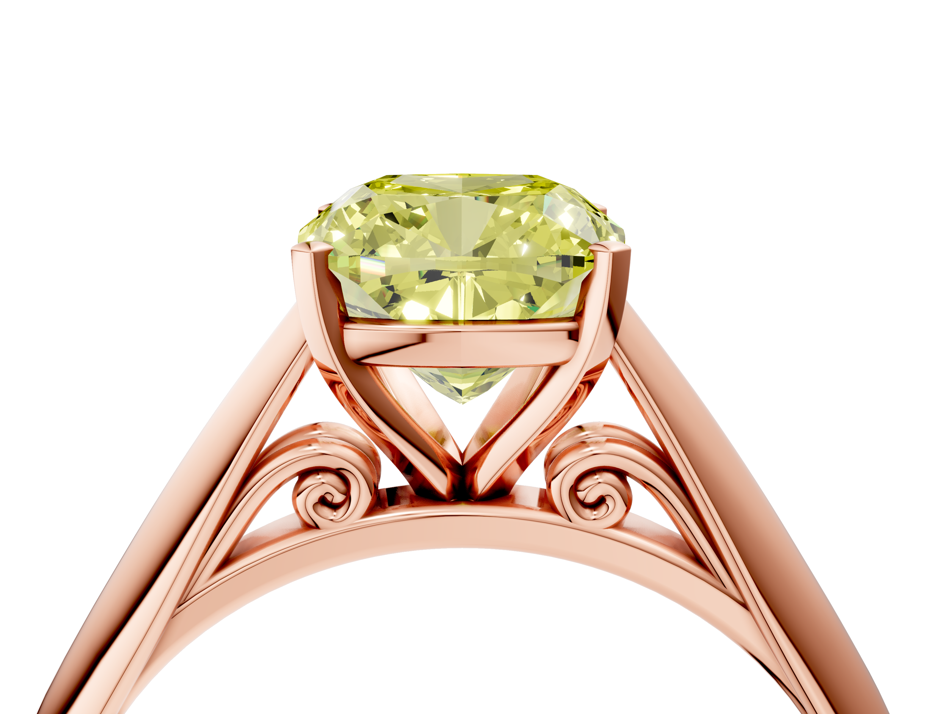 Rose gold Fancy Yellow Cushion  Solitaire Diamond Engagement Ring with Cathedral Setting and Four-Prong Mount on a Classic Band_105