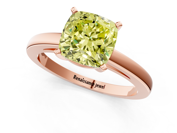 Rose gold Fancy Yellow Cushion  Solitaire Diamond Engagement Ring with Four-Prong Setting on a Classic Band