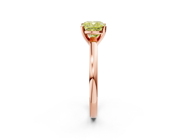 Rose gold Fancy Yellow Cushion  Solitaire Diamond Engagement Ring with Four-Prong Setting on a Classic Band