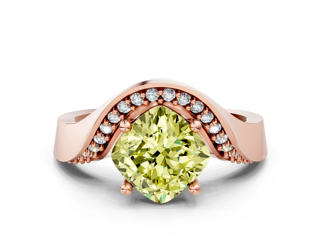 Rose gold Fancy Yellow Cushion  Solitaire Diamond Engagement Ring with Pave Band and Four-Prong Setting_26