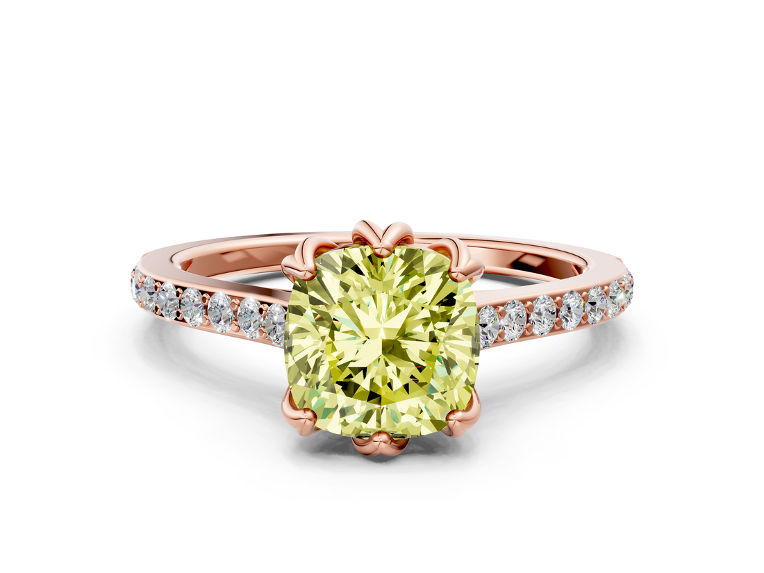 Rose gold Fancy Yellow Cushion  Solitaire Diamond Engagement Ring with Pave Band and Six-Prong Setting_20