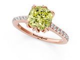 Rose gold Fancy Yellow Cushion  Solitaire Diamond Engagement Ring with Pave Band and Six-Prong Setting_21