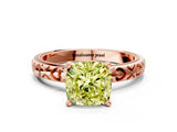 Rose gold Fancy Yellow Cushion  Solitaire Diamond Engagement Ring with XO Engraved Band and Four-Prong Setting 1