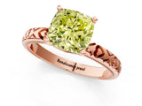 Rose gold Fancy Yellow Cushion  Solitaire Diamond Engagement Ring with XO Engraved Band and Four-Prong Setting 2