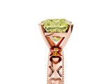 Rose gold Fancy Yellow Cushion  Solitaire Diamond Engagement Ring with XO Engraved Band and Four-Prong Setting