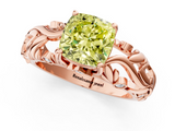 Rose gold Fancy Yellow Cushion  Solitaire Diamond Leaf Vine Band with Prong Setting_46