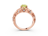 Rose gold Fancy Yellow Cushion  Solitaire Diamond Leaf Vine Band with Prong Setting_48