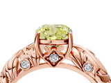 Rose gold Fancy Yellow Cushion  Solitaire Diamond Leaf Vine Band with Prong Setting_49