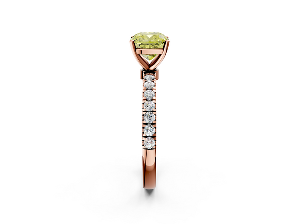 Rose gold Fancy Yellow Cushion Cut Diamond Solitaire Ring with Pavé Accents and Four-Prong Setting