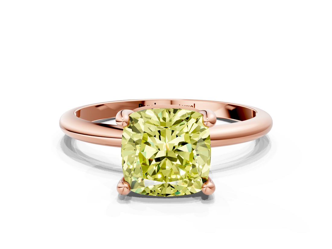 Rose gold Fancy Yellow Cushion  Solitaire Diamond Ring with 4-Prong Setting on a Classic Band_3