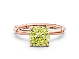 Rose gold Fancy Yellow Cushion  Solitaire Diamond Ring with Bamboo Band and Four-Prong Setting_51