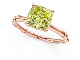 Rose gold Fancy Yellow Cushion  Solitaire Diamond Ring with Bamboo Band and Four-Prong Setting_52