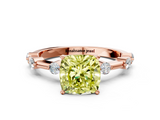 Rose gold Fancy Yellow Cushion  Solitaire Diamond Ring with Bezel Set Side Stones and Prong Setting_3