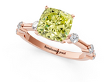 Rose gold Fancy Yellow Cushion  Solitaire Diamond Ring with Bezel Set Side Stones and Prong Setting_4