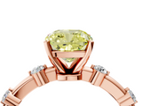 Rose gold Fancy Yellow Cushion  Solitaire Diamond Ring with Bezel Set Side Stones and Prong Setting_7