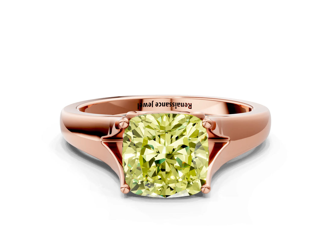 Rose gold Fancy Yellow Cushion  Solitaire Diamond Ring with Cathedral Band and Four-Prong Setting_66