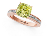Rose gold Fancy Yellow Cushion  Solitaire Diamond Ring with Channel-Set Baguette Band and Four-Prong Setting_50