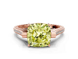 Rose gold Fancy Yellow Cushion  Solitaire Diamond Ring with Channel Set Band and Bezel Prong Setting_56